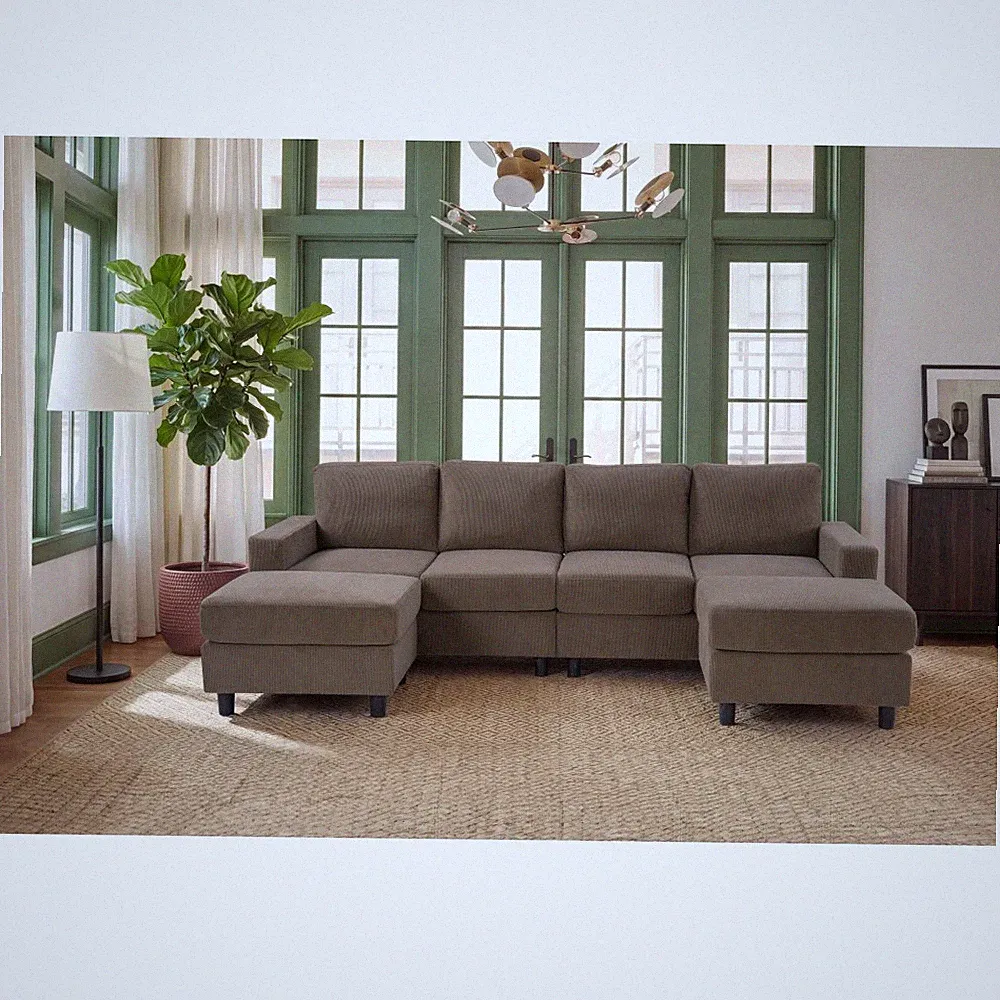 98.8" U-Shaped Corduroy Sectional Sofa 4 Seat Modular Chaise