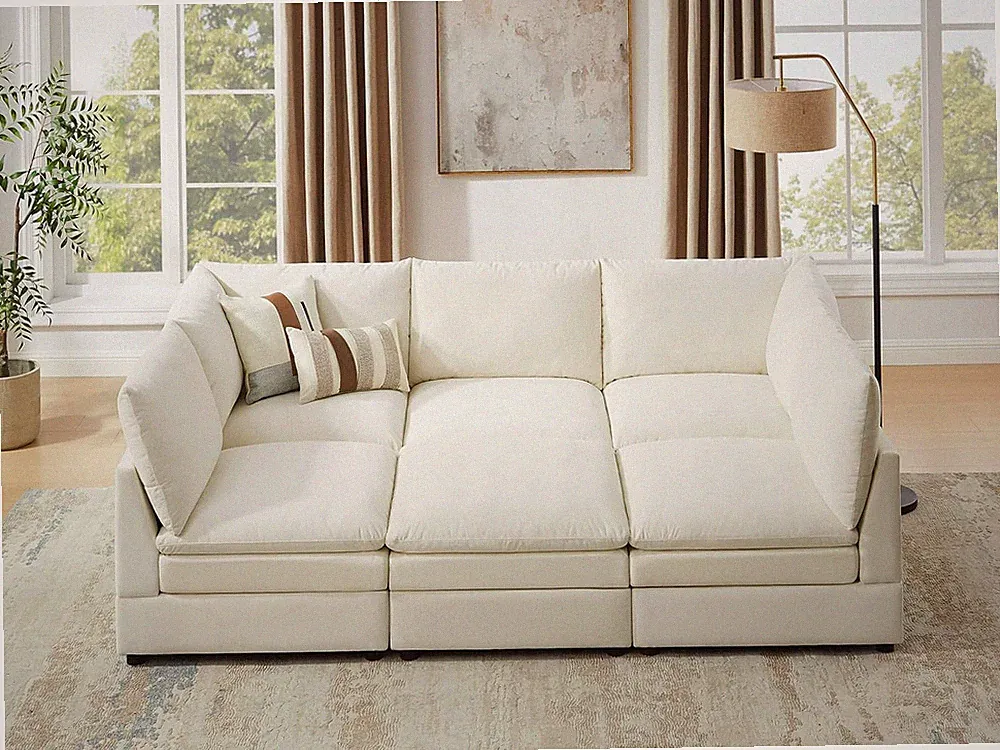 98" Cloud Modular Sectional Sofa Couches with Ottoman, Ivory White | Oversized M