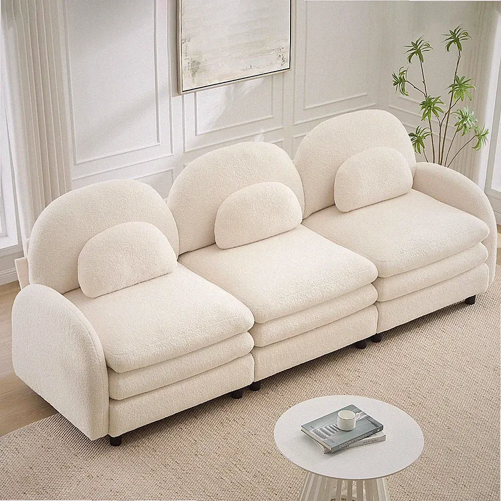 98'' Modular Sectional Sofa, Upholstered Comfy Couch, Boucle Cloud Couches | 3-S
