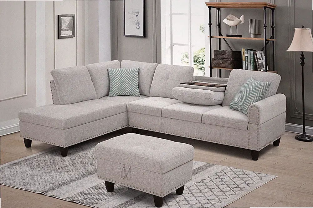 98" Wide L-Shaped Sectional Sofa Set Chaise Living Room Couch Storage Ottoman