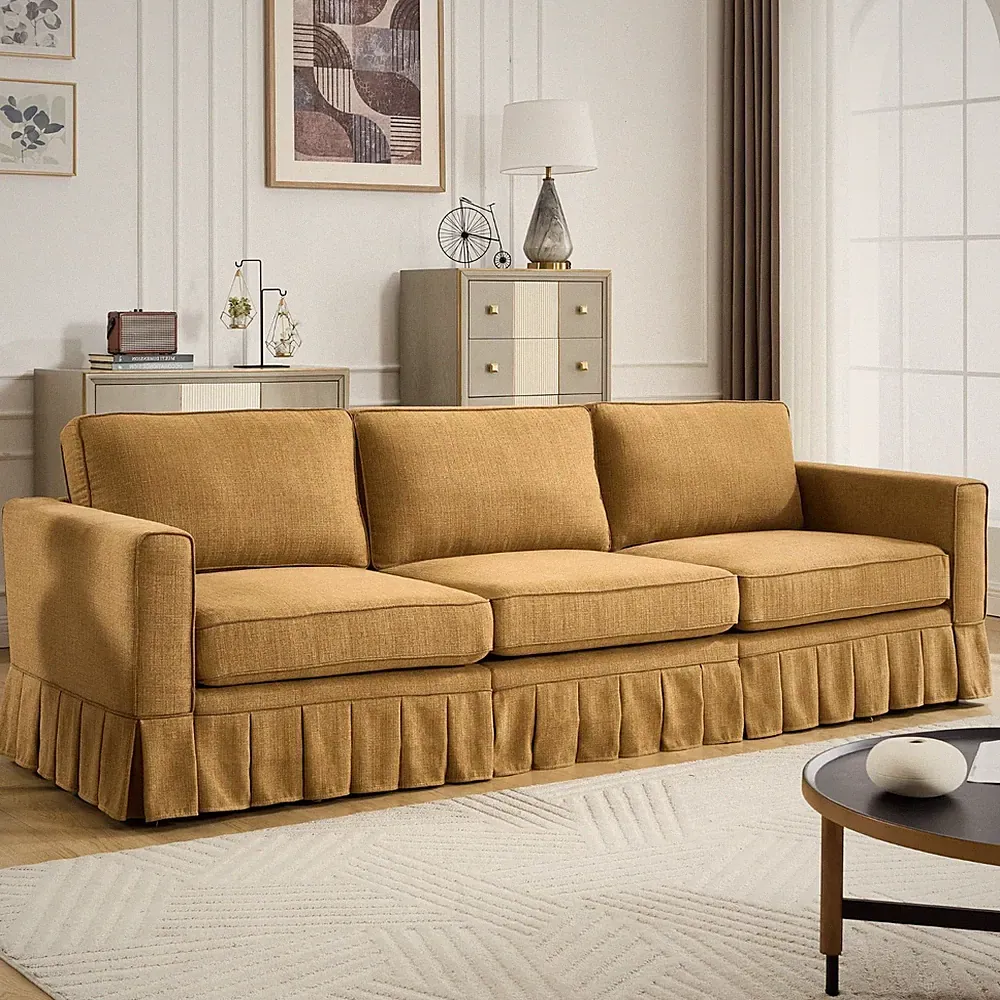 98" Yellow Linen Modular Sectional Sofa Skirted Washable Cover Deep for Seat Pil