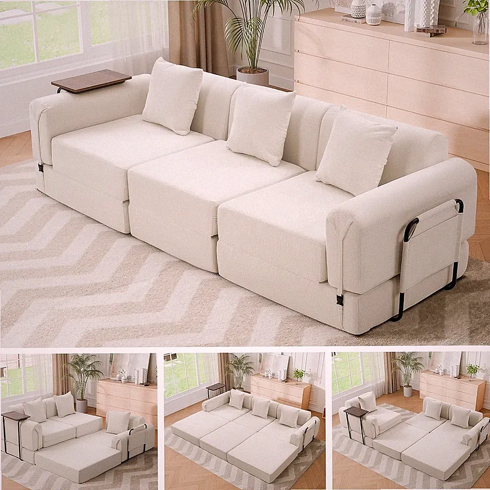 99.2" Modular Sectional Sofa Bed, Convertible Futon Sleeper Couch with Movable S