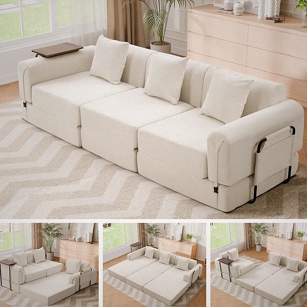 99.2" Modular Sectional Sofa Bed, Convertible Futon Sleeper Couch with Movable S
