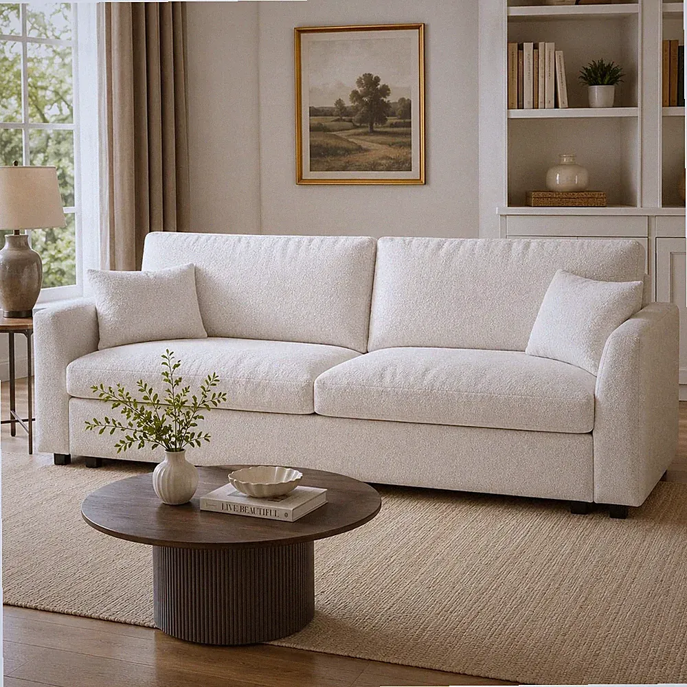 99.21" Fabric Sofa, Oversized 2-Seater Couch, Cream White