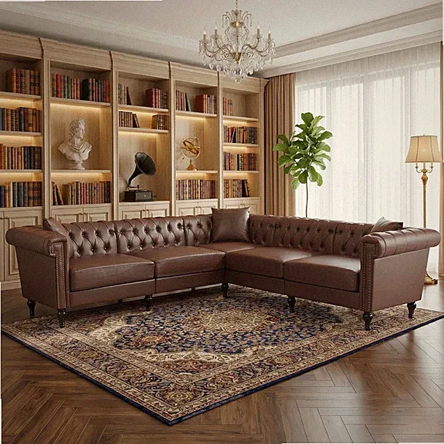 99" Chesterfield L Shaped Sectional Sofa, Tufted 5-Seat Corner Couch with Nailhe