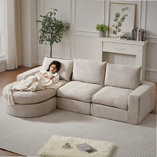 99-Inch Chenille Cloud Curved Sectional Sofa with Chaise, L-Shaped Modern Bone