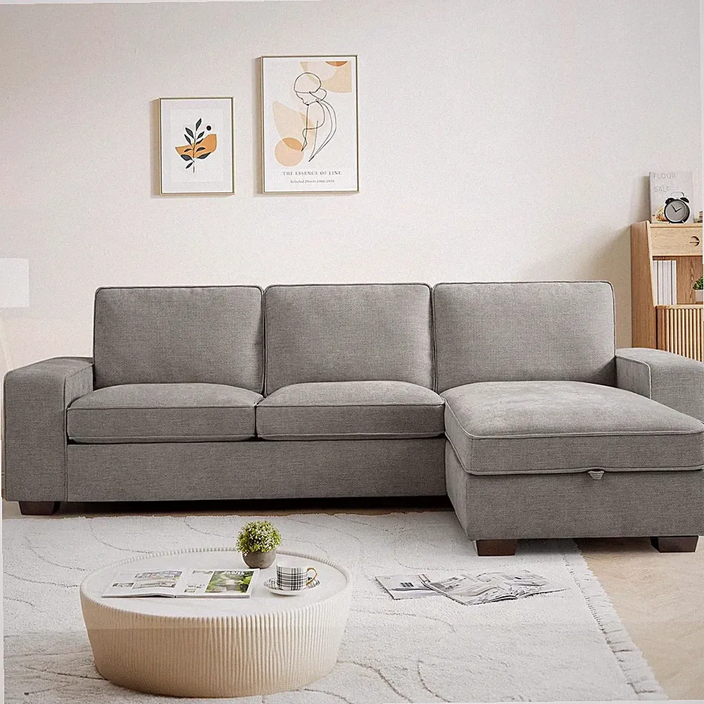 99" L-Shaped Sectional Couch with Storage, Sofa with Reversible Chaise, USB Type