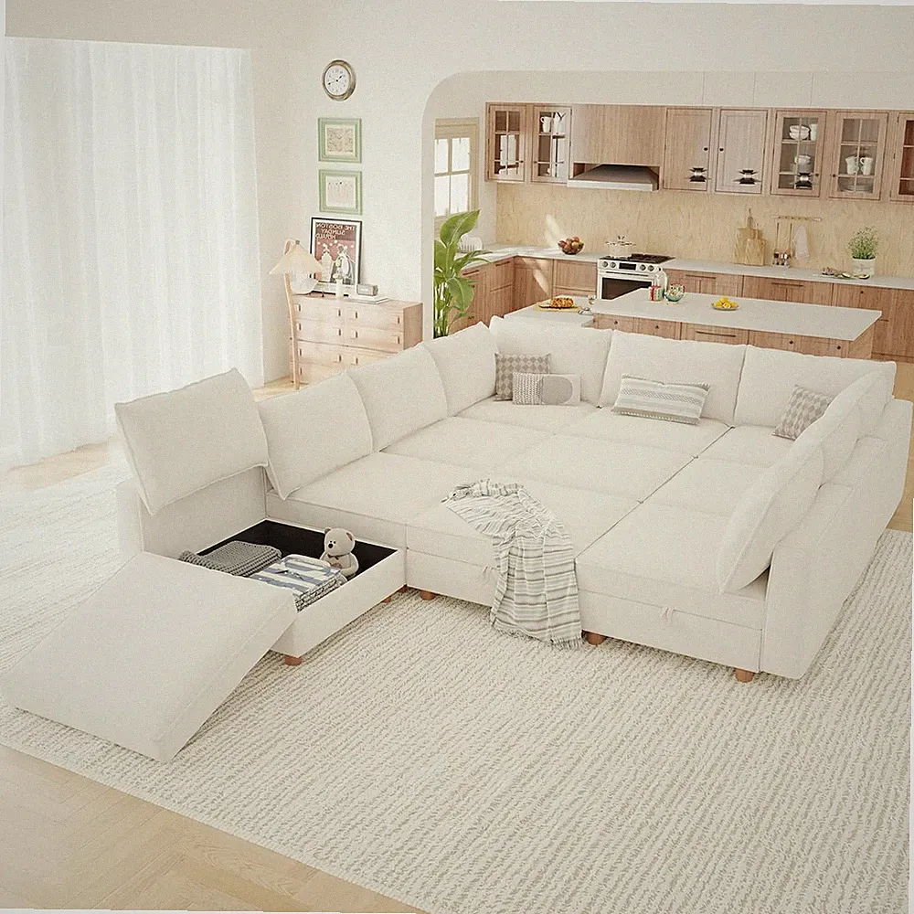 99" Modular Sectional Sleeper Sofa Bed with Storage & Washable Covers, 10-Seater