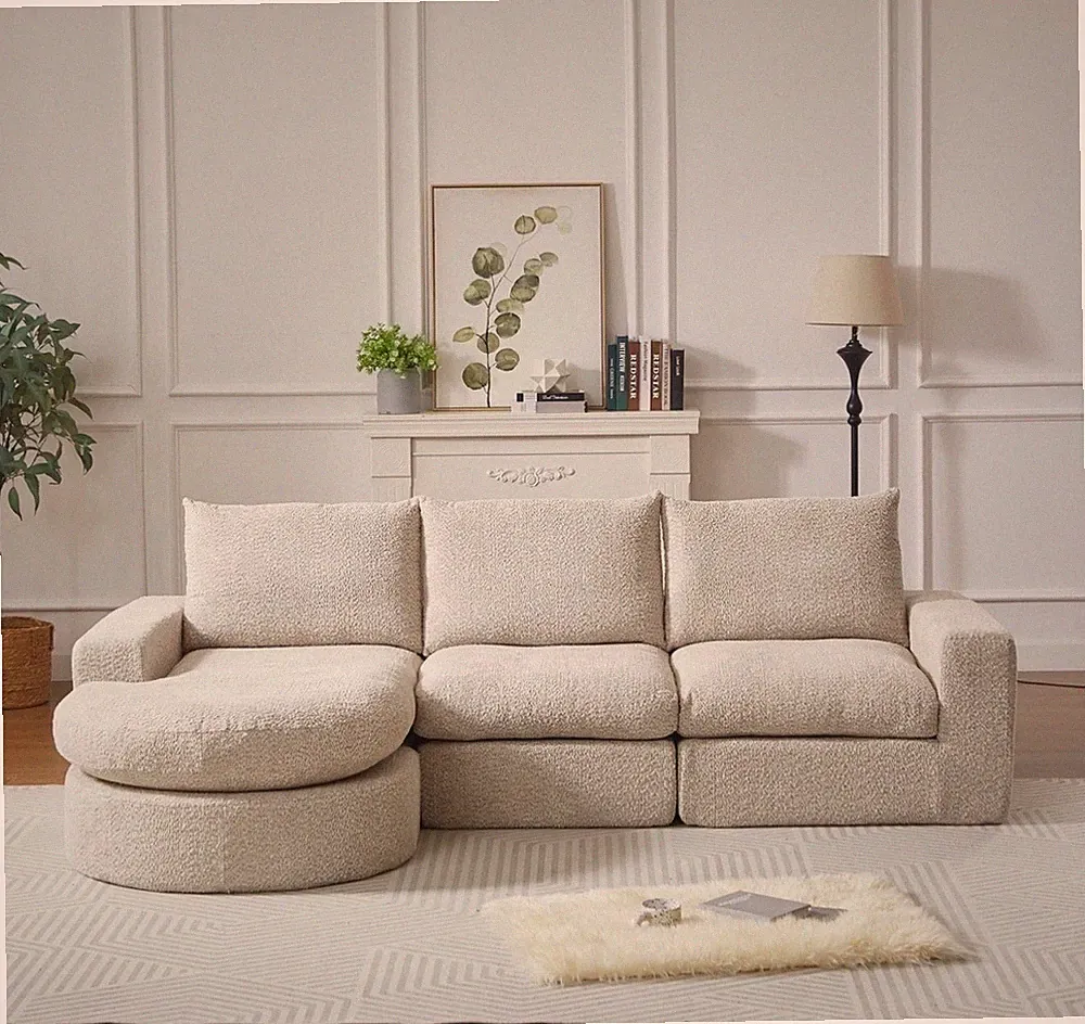 99" Sectional L-Shaped Sofa Couch, Chenille Cloud Curved Sectional Sofa with Cha