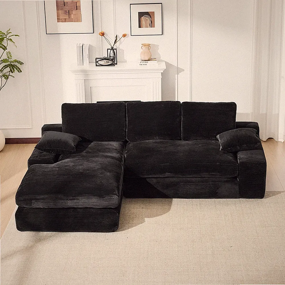 99" x 69" Modular Sectional Sofa Set, L-Shape Sleeper, Black