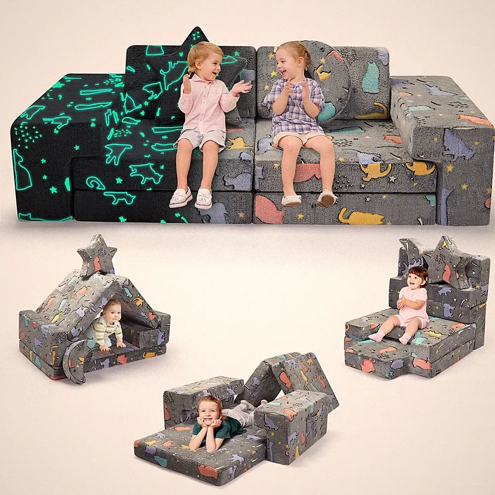 9pcs Modular Kids Play Couch, Toddler Couch Sectional Sofa Building Playhouse