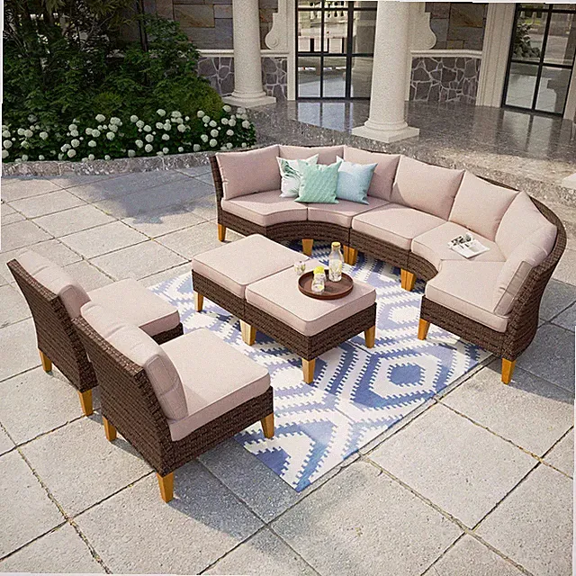 9Pcs Outdoor Patio Furniture Set Rattan Conversation Set Sofa Chair with Cushion