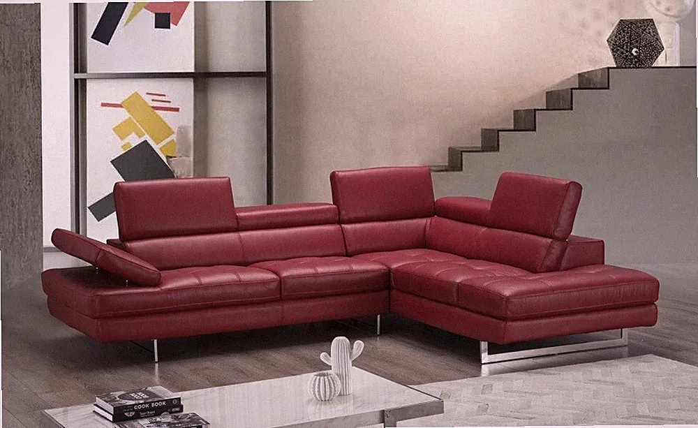 A761 Italian Leather Sectional Red J&M Furniture