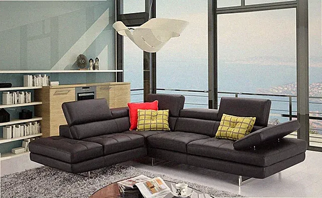 A761 Italian Leather Sectional Slate Black J&M Furniture
