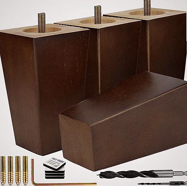 Abode Walnut Square Furniture Legs - All Install Kit, Pick Size/Color