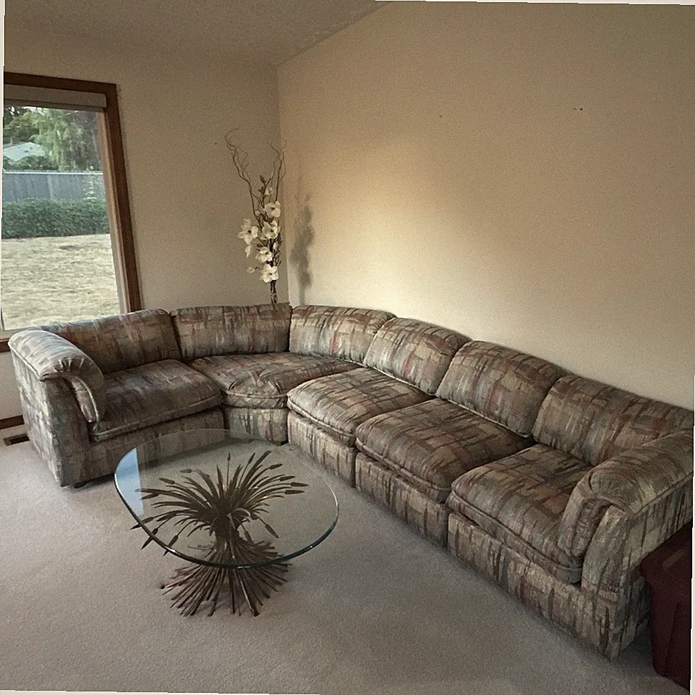 Abstract Print Woven Fabric Sectional Sofa Beige/Blue/Brown/Red 10.5ft Good!