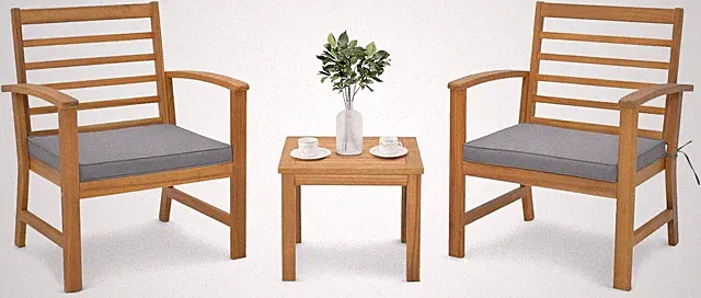 Acacia Wood 3-Piece Outdoor Furniture Set with Cushions - Grey