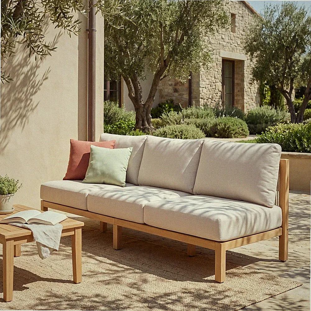 Acacia Wood 3-Seater Sofa 73.23" Outdoor Patio Sectional Light Teak