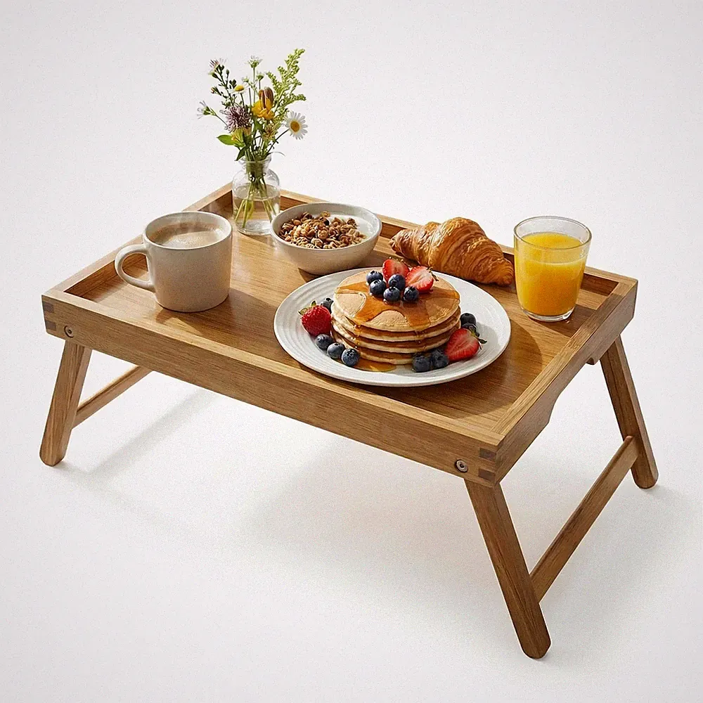 Acacia Wood Bed Tray, Foldable Breakfast Table, 20 x 13 in, Sofa