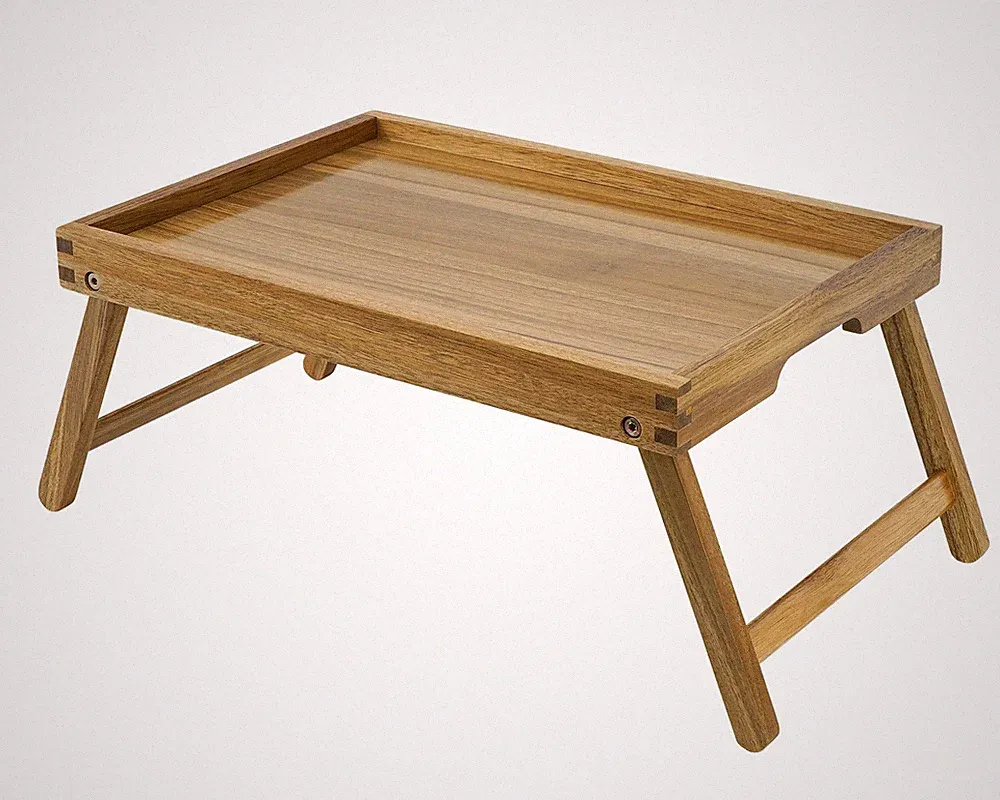 Acacia Wood Bed Tray Table with Folding Legs Serving Breakfast Bed Sofa Portable