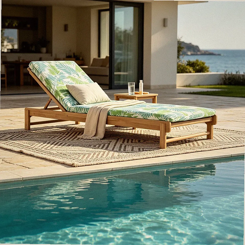 Acacia Wood Chaise Lounge Set with 2-Fold Leaf Coconut Cushion