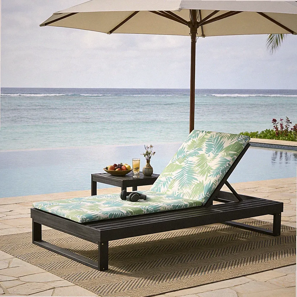 Acacia Wood Chaise Lounge with 1.57" Thick Cushion 4-Position Adjustable