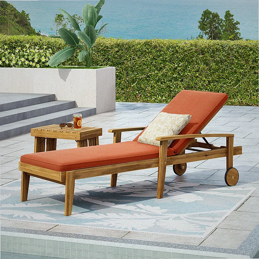Acacia Wood Chaise Lounge with Adjustable Seating, 78.75" L