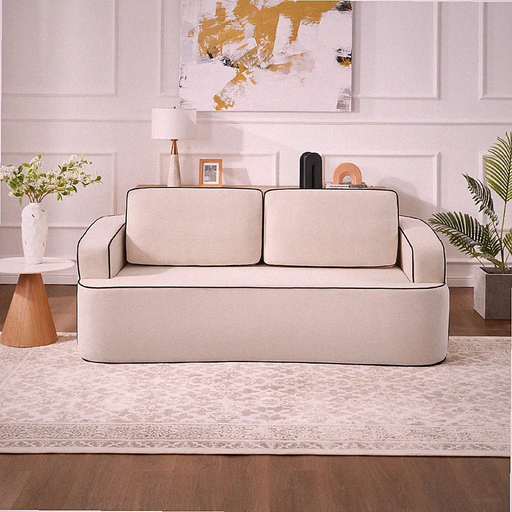 Acacia Wood Loveseat Sofa with Integrated Armrests, 78.7"L