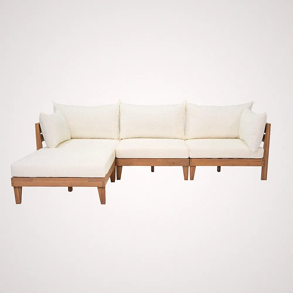 Acacia Wood Outdoor Convertible Sofa Daybed Patio Couch Backyard W/Beige Cushion