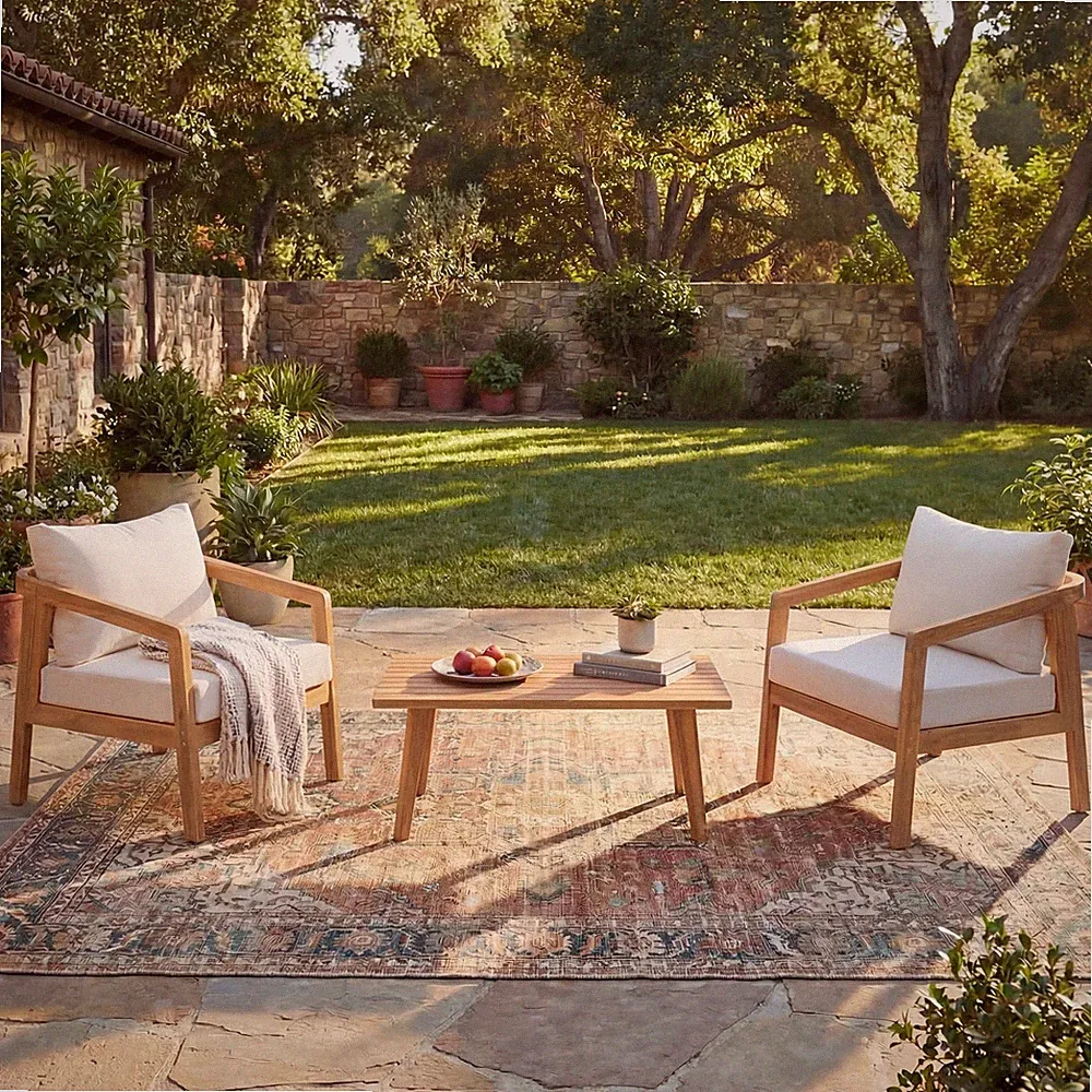 Acacia Wood Outdoor Patio Sectional Sofa Set with Waterproof Cushions