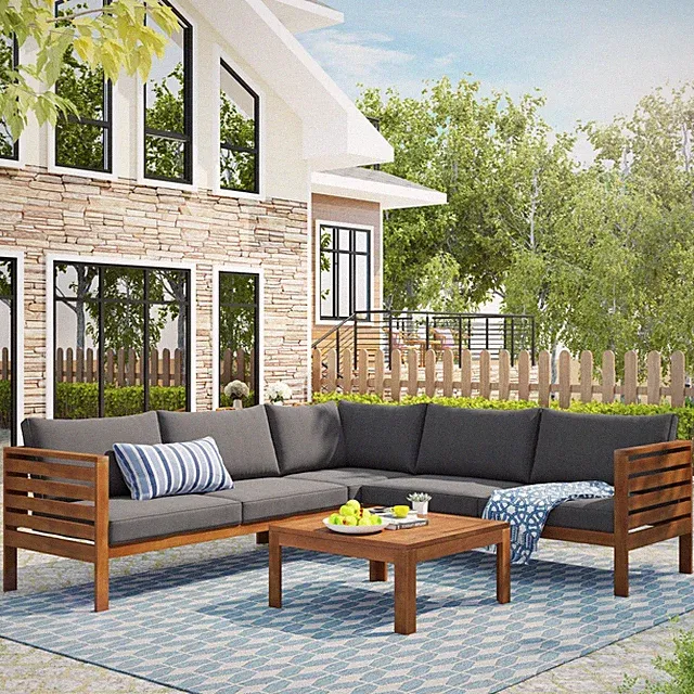 Acacia Wood Outdoor Sofa Set Water Resistant UV Cushions Patio Conversation Set