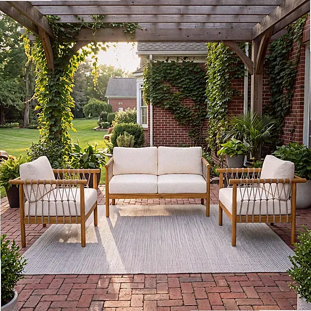Acacia Wood Patio Conversation Set, Loveseat + 2 Armchairs, Teak Finish