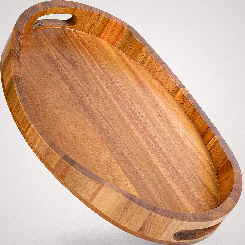 Acacia Wood Serving Tray - Anti-Slip Couch Armrest Table & Bed Tray - Smooth...