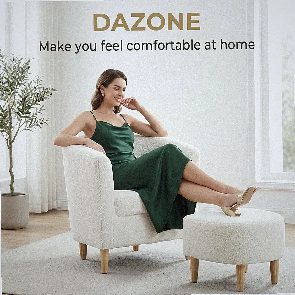 Accent Arm Chair Sherpa Upholstered Single Sofa Living Room Comfy Sofa W/Ottoman