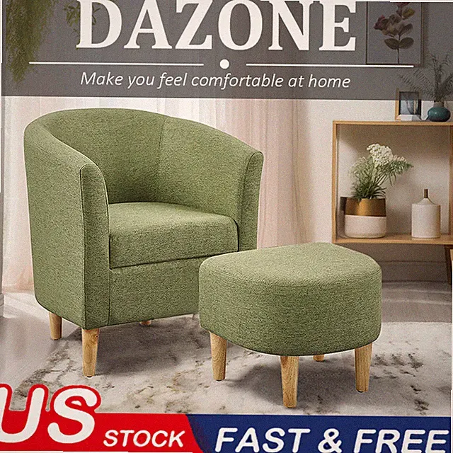 Accent Arm Chair w/Ottoman Upholstered Single Sofa Bedroom Curved Back Armchair