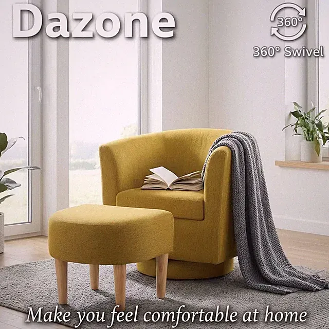 Accent Armchair With Ottoman Fabric Upholstered Single Sofa Living Room Chair US