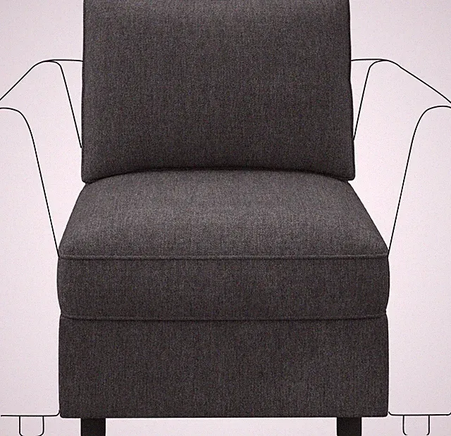 Accent Armless Chair with Storage - Snowflake Velvet Grey Modular Couch Module