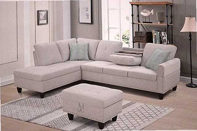 Accent Pillow - Equipped Sectional Sofa in Light Grey