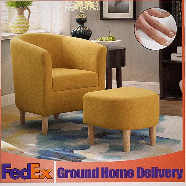 Accent Single Sofa Linen Fabric Soft Touch Leisure W/ Ottoman Hotel Armchair