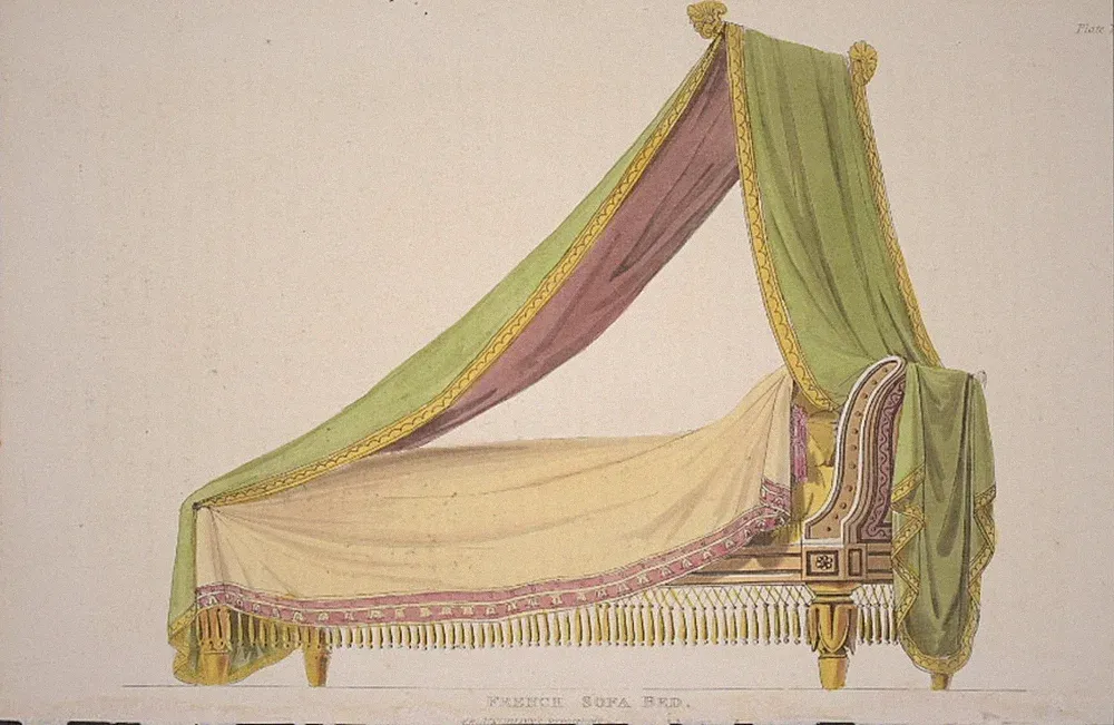 Ackermann - French Sofa Bed. 1, 1828 Repository Original Aquatint Engraving
