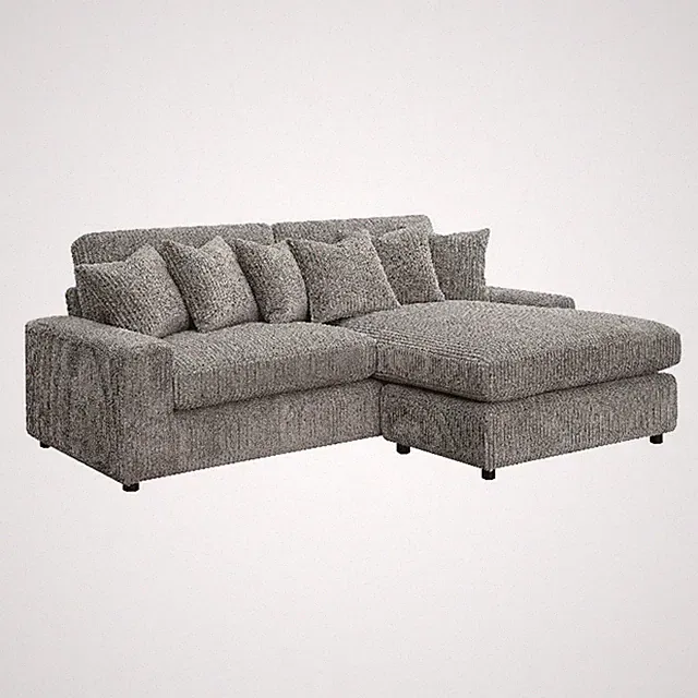 ACME Furniture Tavia Corduroy Fabric L-Shaped Sectional with 6 Pillows in Gray