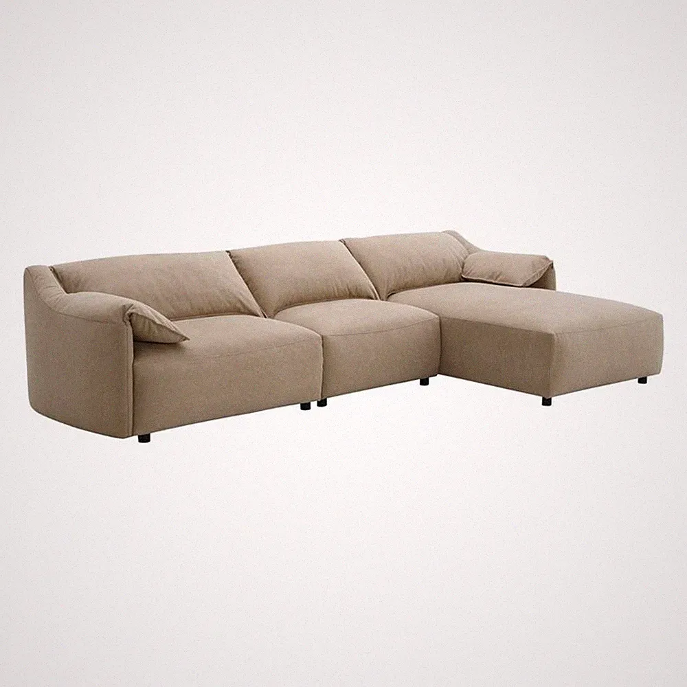 ACME Veata Suede Upholstered Sectional Sofa with Chaise Lounge in Light Brown