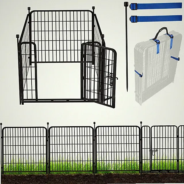 ADAVIN Tall Garden Fence with Gate, 48 in(H) 4 Panels Heavy Duty Iron Metal F...