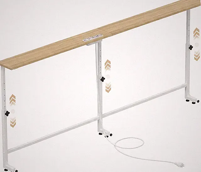 Adjustable 70.9" Sofa Table with Outlet, Height 24"-32", Oak Finish