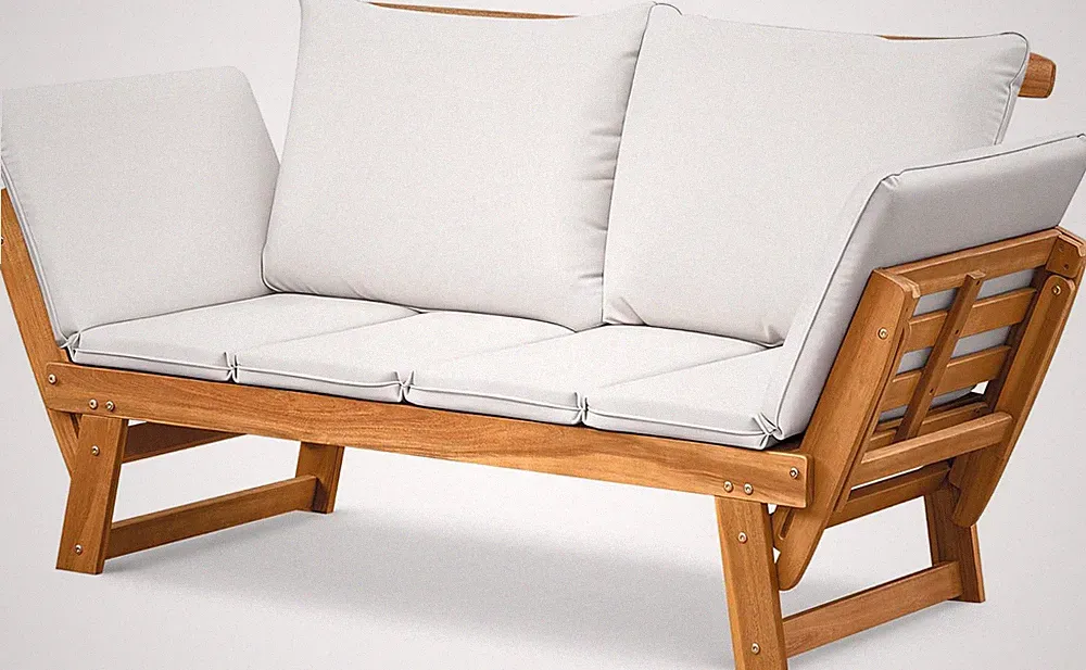 Adjustable Acacia Wood Outdoor Couch with Soft Cushions - White