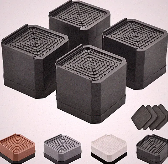 Adjustable Bed Risers 4 Pack, 1.5 3 4.3 Inch Furniture Risers, Heavy Duty Black