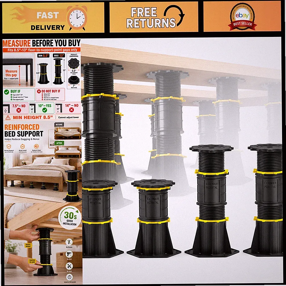 Adjustable Bed Support Legs 8.5-13 Inch, Heavy Duty 4400LBS, No Drill, Anti-Wobb