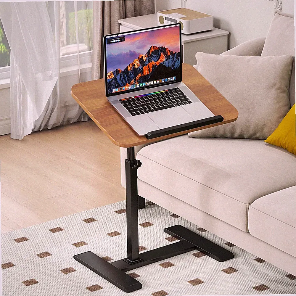 Adjustable C Shaped Side Table with Swivel Top & Hidden Wheels for Sofa/Bed