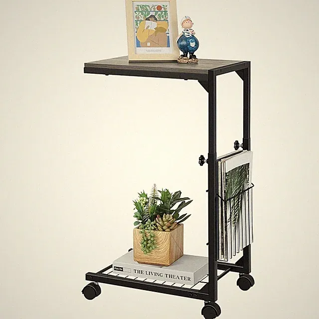 Adjustable C Table on Wheels, Mobile Side End Stand for Couch, Bed, Small Room