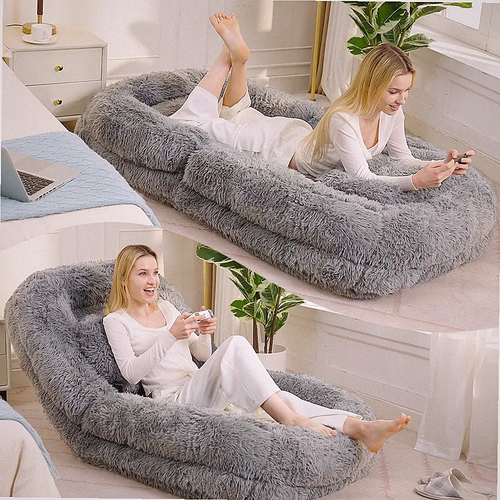 Adjustable Floor Sofa Bed, 5-Position Backrest, Light Gray, 69" L x 35" W